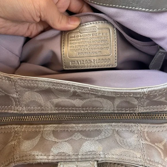 Coach Soho Signature Metallic Silver Gray Purple Sateen Buckle Hobo Shoulder Bag - Picture 7 of 10